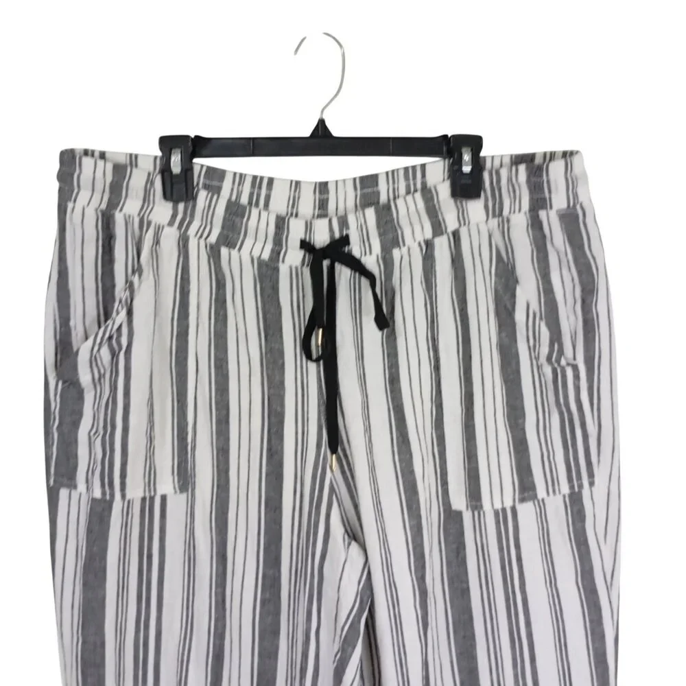 Land N Sea Cropped Pants Linen Blend  Size 2X Striped Drawstring Waist Women’s - Picture 3 of 8